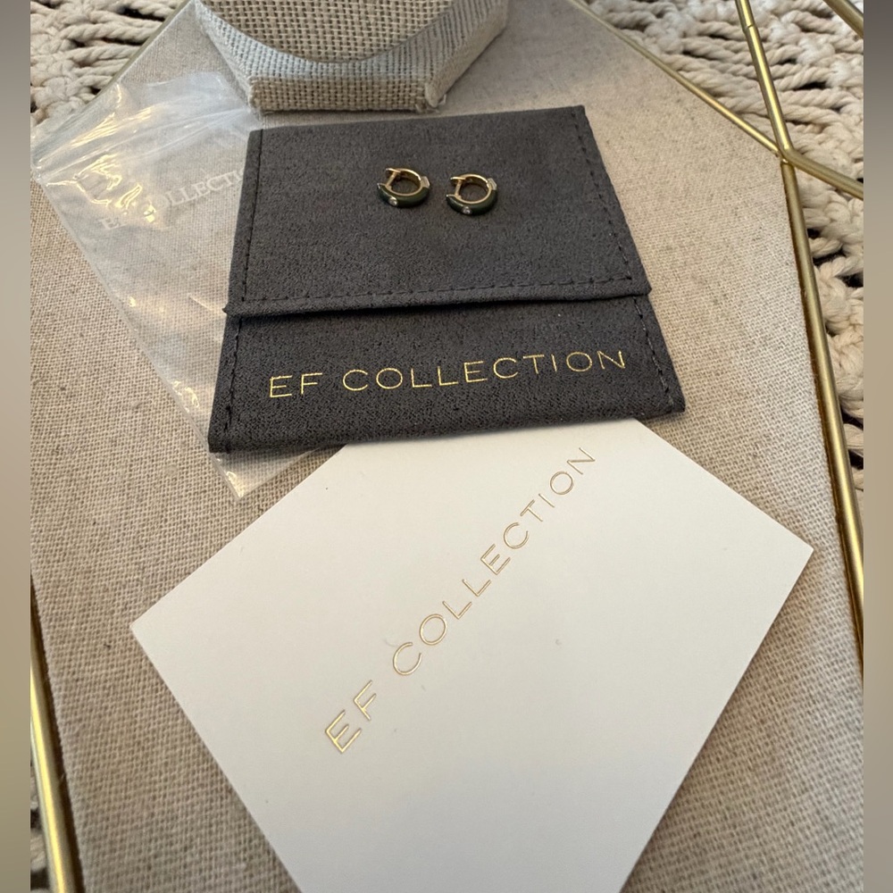 EF Collection Olive Enamel & Diamond Huggie Hoop Earrings - New